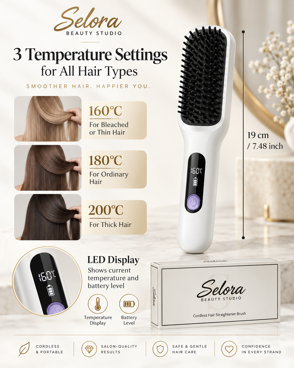 Selora mini Cordless Hair Straightener Brush