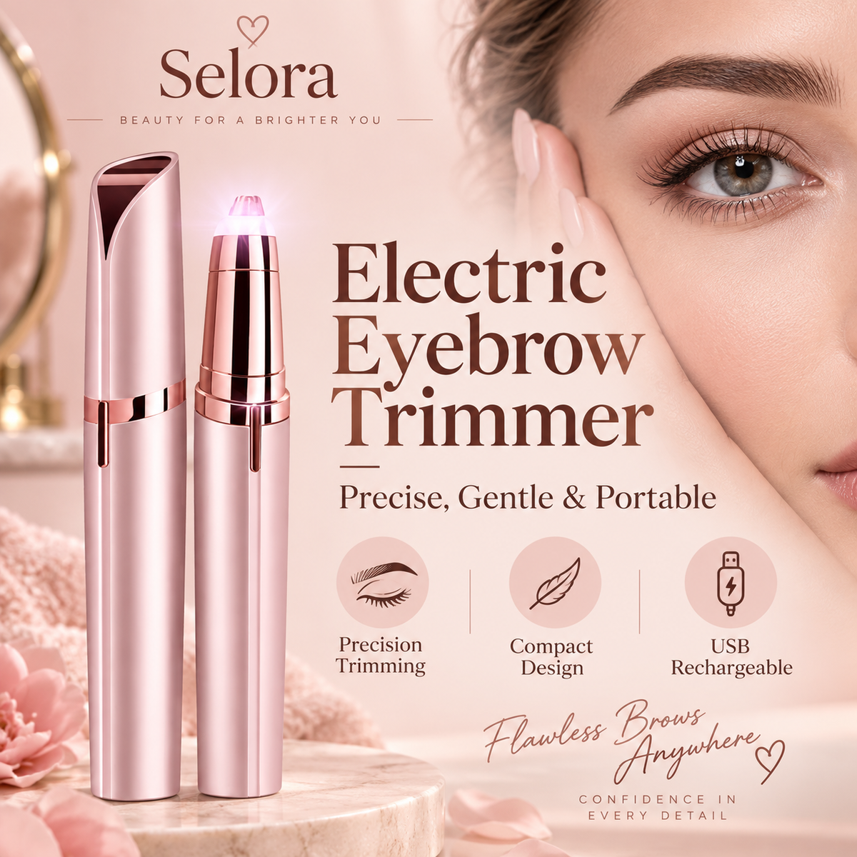Selora USB Rechargeable Electric Eyebrow Trimmer & Facial Hair Remover