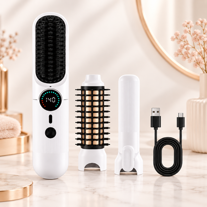 Selora 3-in-1 Cordless Hair Styler – Straightening Brush, Curling Brush & Flat Iron